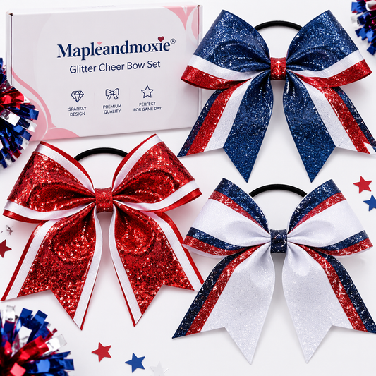 Mapleandmoxie® Glitter Cheer Bow Set