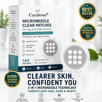 🔥 Curalona®2-in-1 Microneedle & Hydrocolloid Patch🔥| Removes Raised Moles, Acne, Flat Warts & Skin Tags | Helps Improve Wrinkles, Scars & Blemishes | Invisible Patches for Face & Body.
