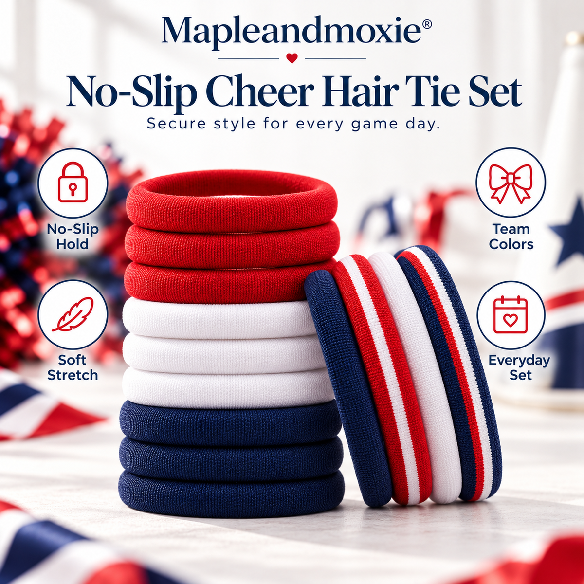 Mapleandmoxie® No-Slip Cheer Hair Tie Set