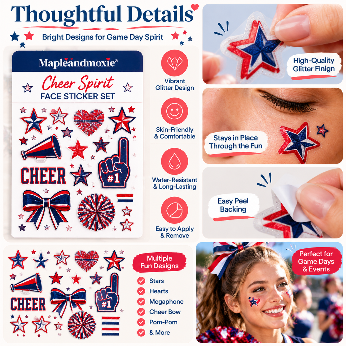 Mapleandmoxie® Cheer Spirit Face Sticker Set