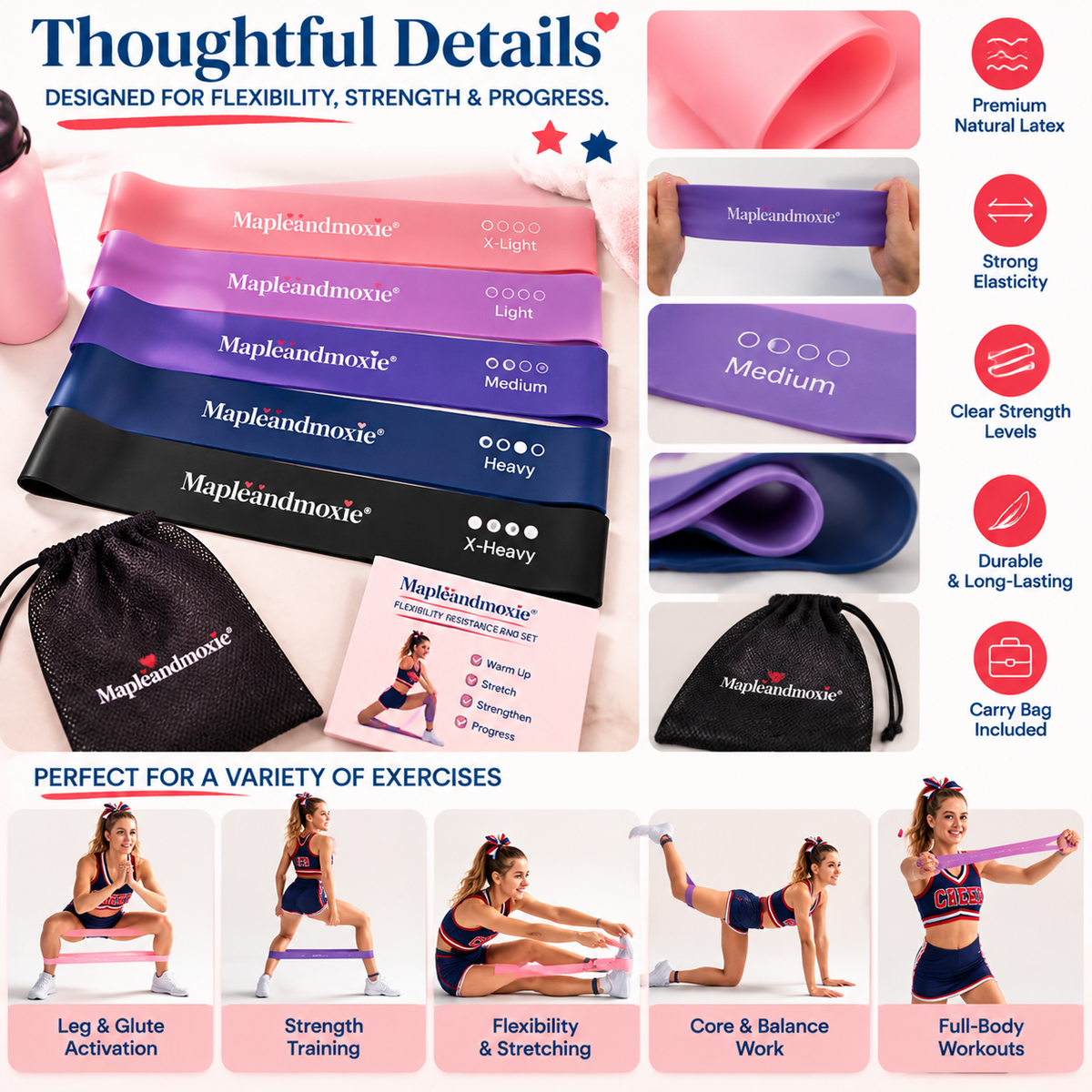 Mapleandmoxie® Flexibility Resistance Band Set