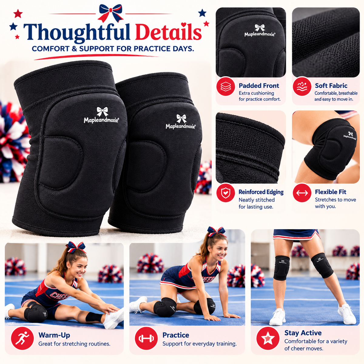 Mapleandmoxie® Padded Cheer Practice Knee Pads