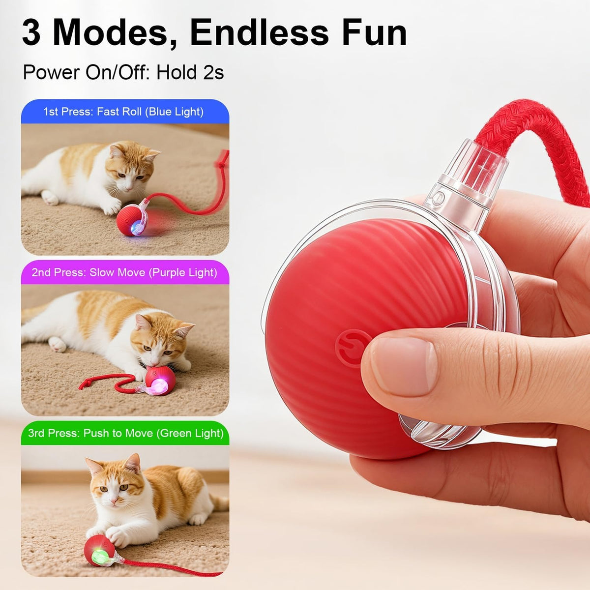 🐾Interactive Smart Chase Ball for Cats & Dogs – USB Rechargeable Automatic Rolling Teaser Toy with Speedy Tail